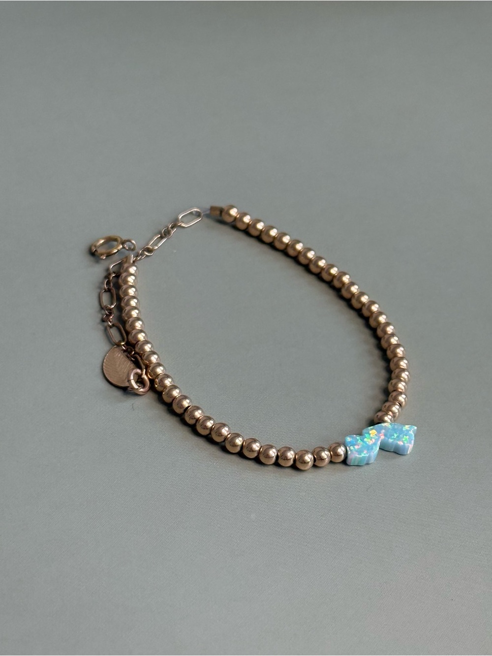 Gold Beaded Bracelet with Turquoise Opal NJ Accent